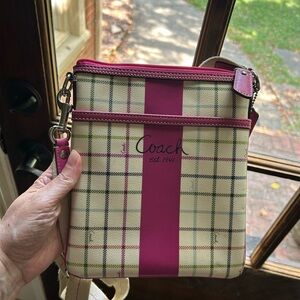 Vintage Coach Women's Plaid Crossbody Bag - Pink and Cream